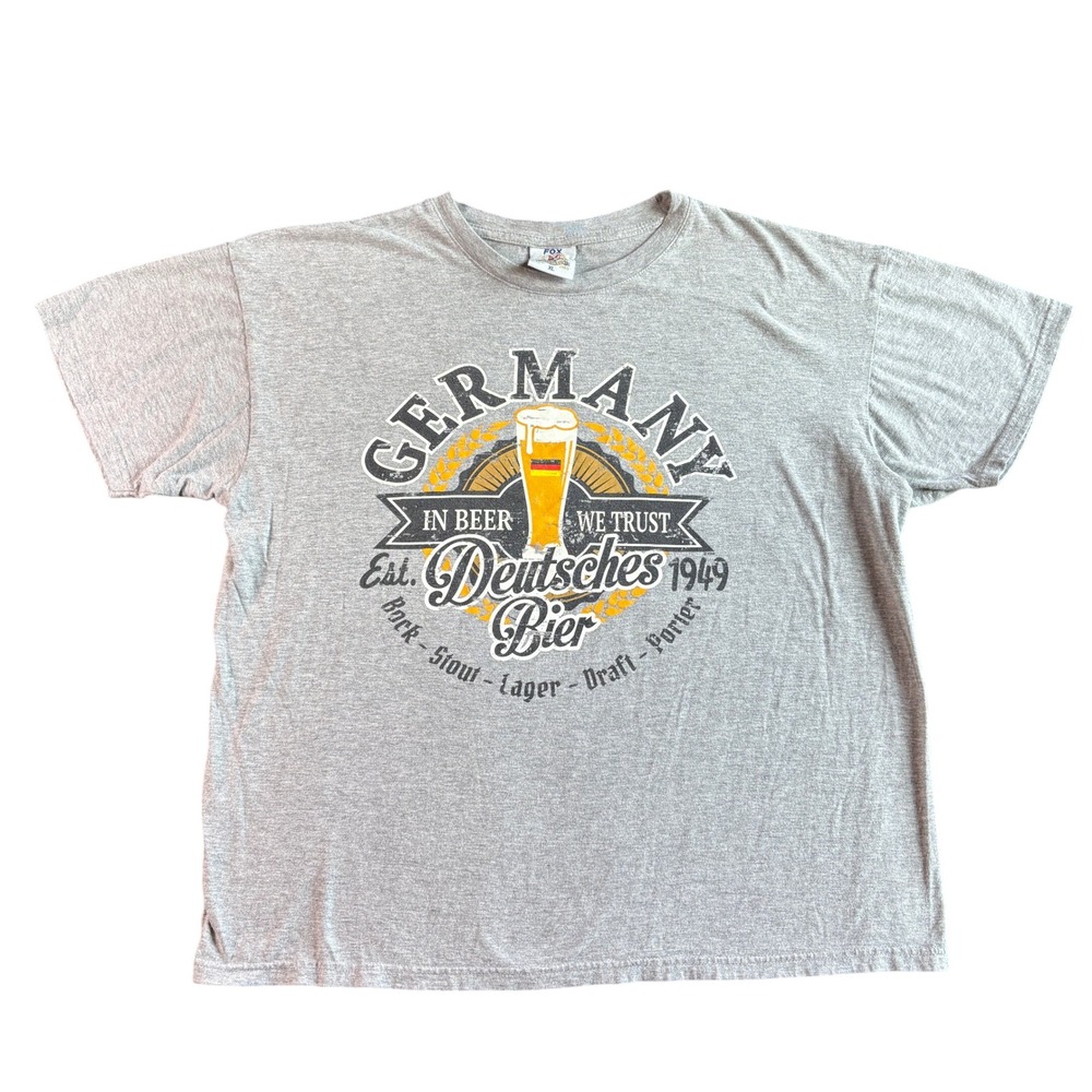 Fox Originals Mens Cotton Blend T-Shirt Germany Beer Graphic XL Gray‎